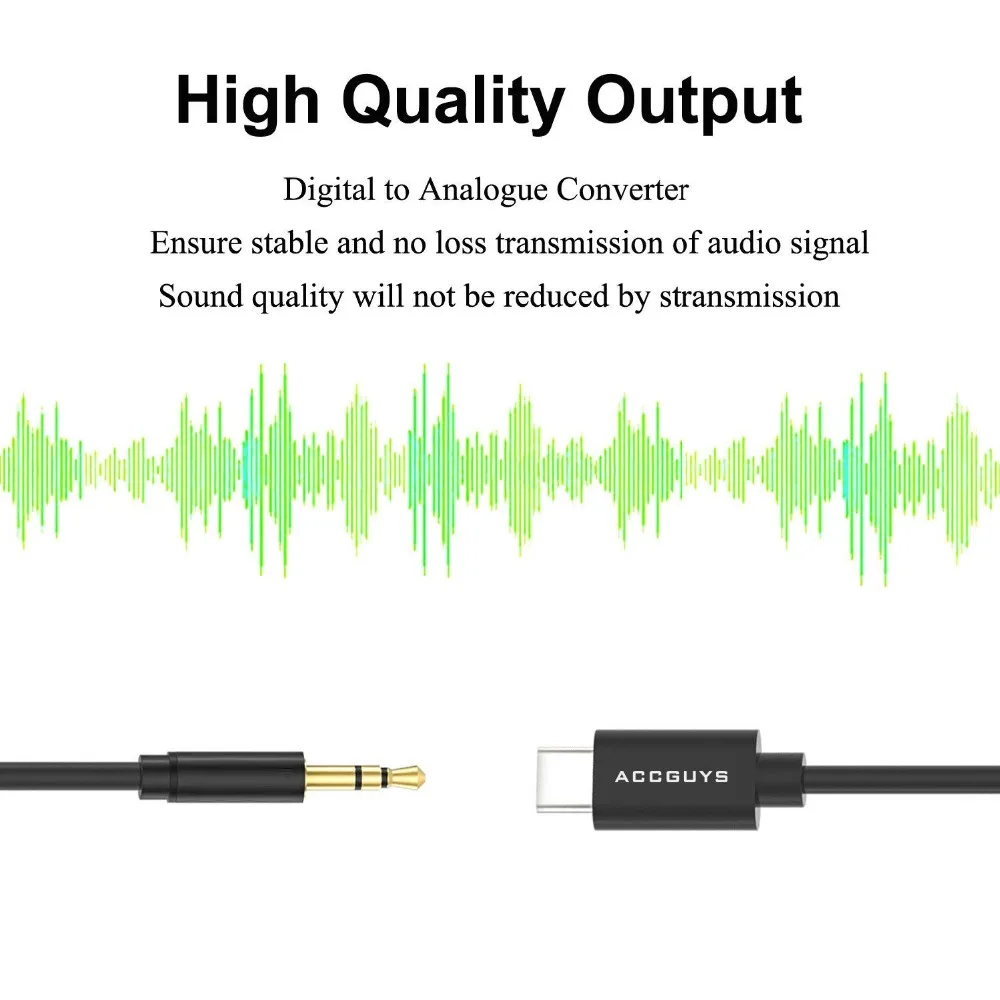 ACCGUYS USB Type C Aux аудио к 3 5 мм разъему акустический кабель адаптер DAC наушники с чипом