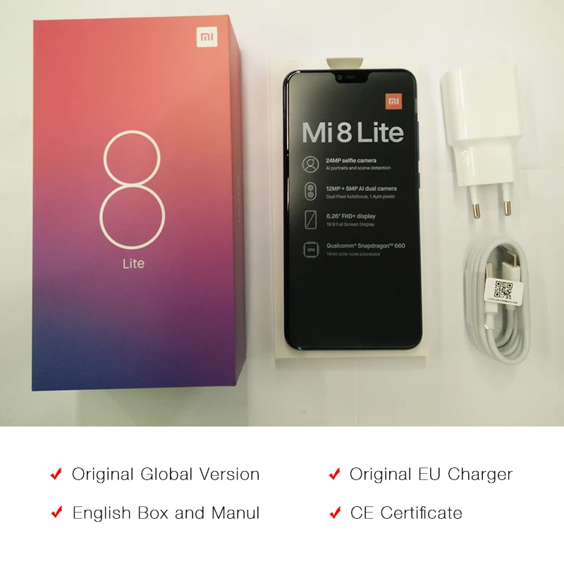 Глобальная версия Xiaomi Mi 8 Lite 6GB 128GB Snapdragon 660 6 26 ''полный экран мобильный телефон