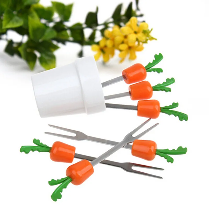 Винтажный дизайн из нержавеющей стали вилки для фруктов набор морковь гриб