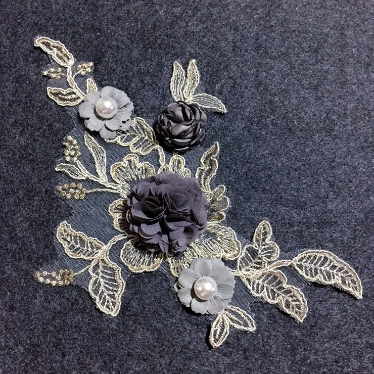 

Кружевная вышитая бусинами аппликация 3DFlower для сценического представления шитье на модной одежде украшение нашивки аксессуары