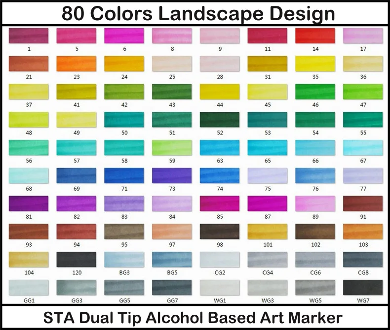 80 Landscape Colors STA профессиональные художественные маркеры с двойной головкой на спиртовой основе, маркеры для рисования, ручка для рисования, аниме, интерьер, ландшафтное строительство, дизайн 3203 - Цвет: 80 Landscape Colors