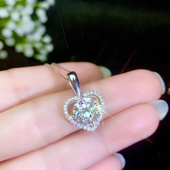 Сердце стиль любовь признание crackling moissanite кулон ожерелье Серебро хорошее
