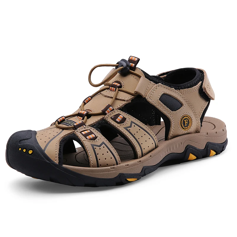 Мужские пляжные сандалии gomвозле натуральная кожа Уличная обувь черные для