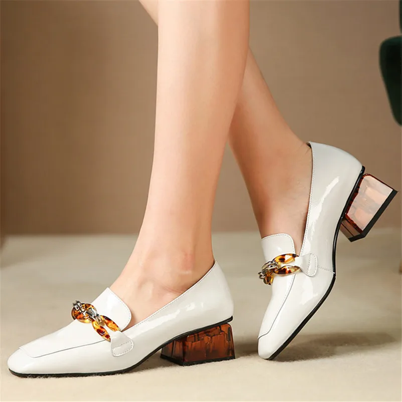 Женские туфли-лодочки с цепочкой FEDONAS черные туфли из натуральной кожи на высоких