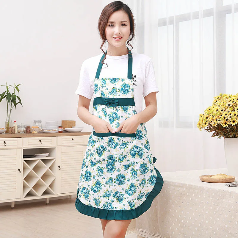 

High New Printed Apron with Pockets Waterproof Floral Bib Kitchen Soil Release Bowknot Home Textiles Breech Cloth LG66