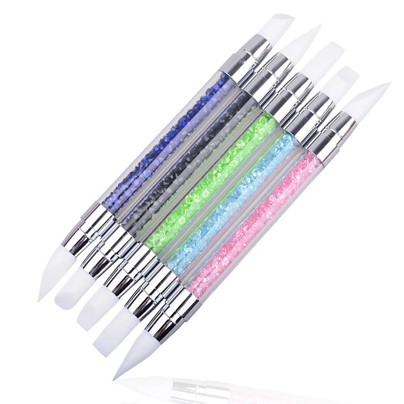 

5pcs/lot 2 Ways UV Gel Nail Art Brush Carving Pen Silicone Head Acrylic Handle Salon Tools Beauty Rhinestone Polish Pen YW92931