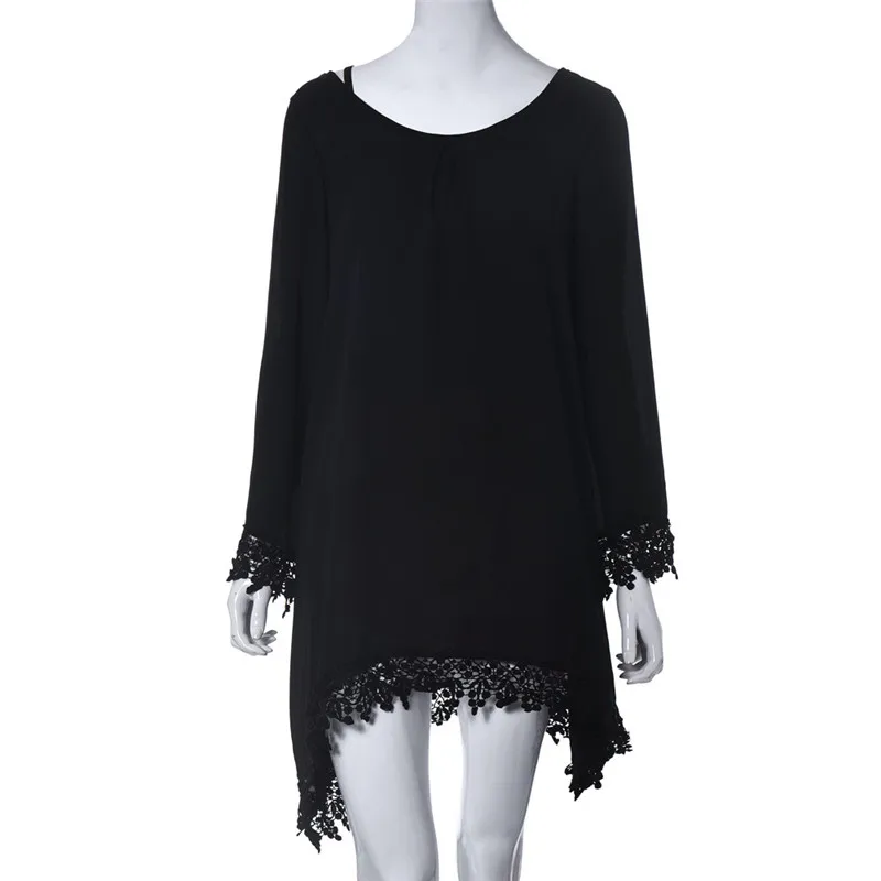 2017 Весна Повседневное Для женщин Кружево платье черный с длинным рукавом