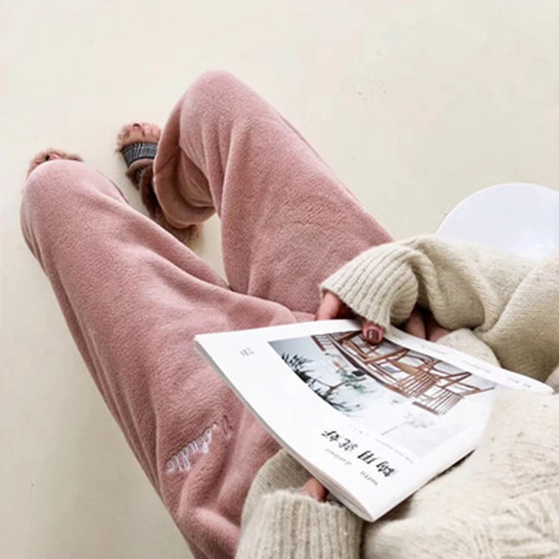 Пижамные штаны с эластичной резинкой на талии повседневные кораллового цвета