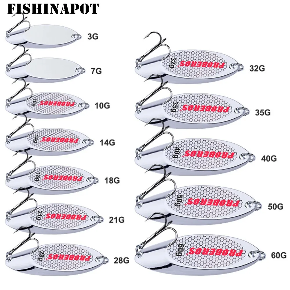 

1PCS Fishing Spoon Lure Sliver 3g-40g Metal Hard Bass Carp Baits Silver fishing Spinner Baits Wobbler Treble Hook Fish Lure