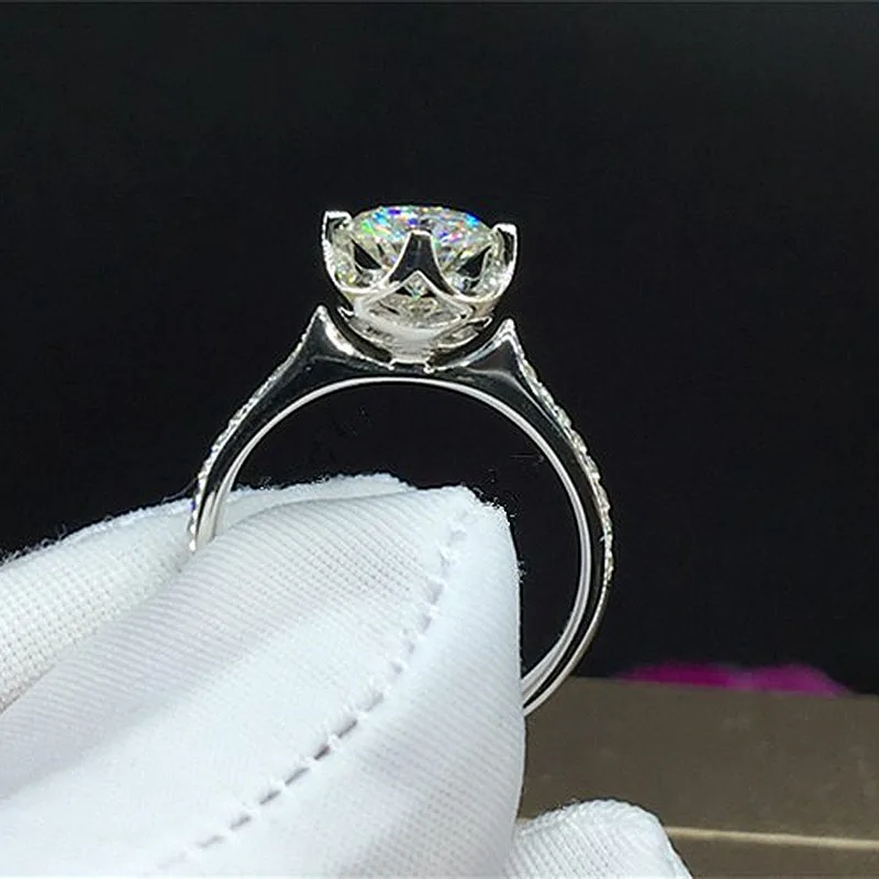 Solid 18K White Gold Center 1ct 6.5mm AU750 Round Brilliant Cut Side Stones Moissanite Ring Engagement For Women | Украшения и