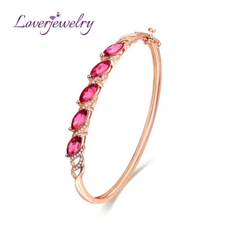 

LOVERJEWELRY Bracelets For Women Natural Tourmaline Bracelet 18K Rose Gold Marquise Good Gemstone For Anniversary Gift Jewelry