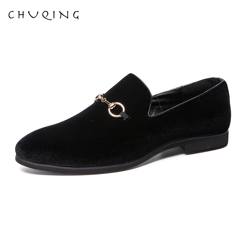 CHUQING/мужские модные золотые бархатные кожаные туфли без шнуровки мужские