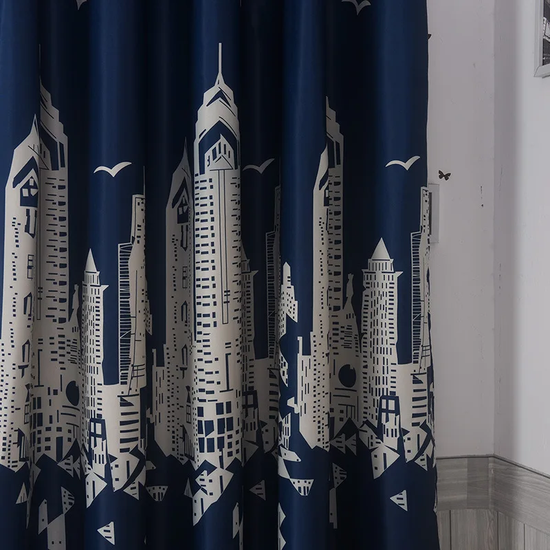 Новые короткие шторы в виде замка синего цвета для гостиной детской спальни