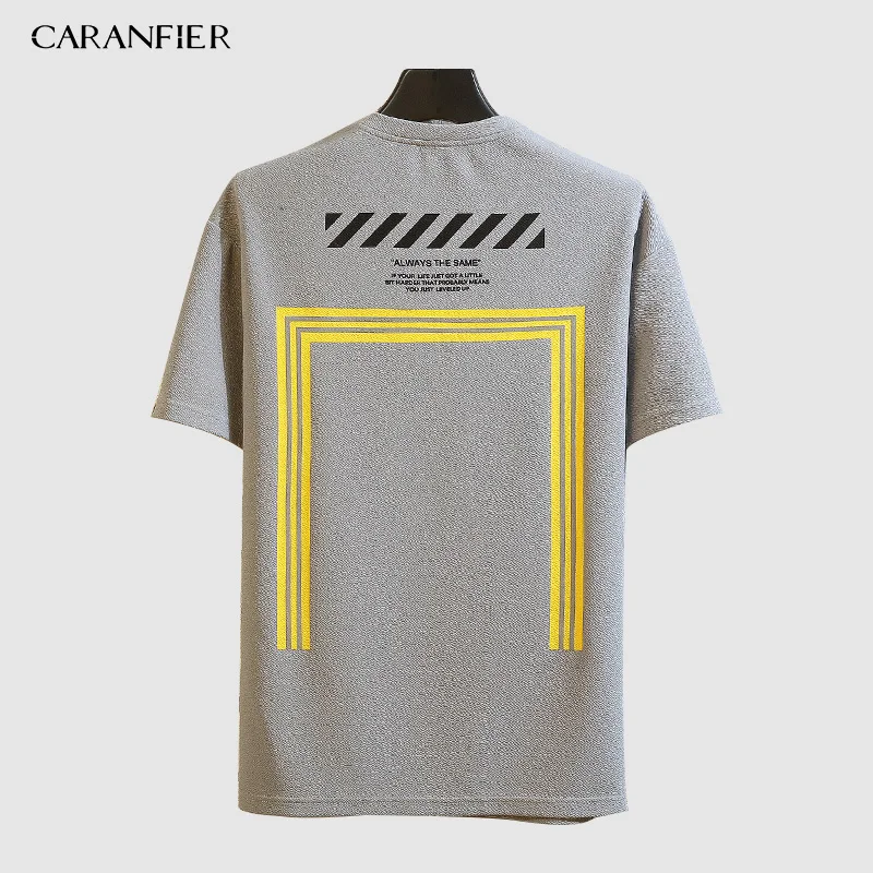 CARANFIER Men's T-Shirt Short New Letter Pattern Polyester Spandex Street Sports Casual Loose Summer Couples Hot Trends | Мужская