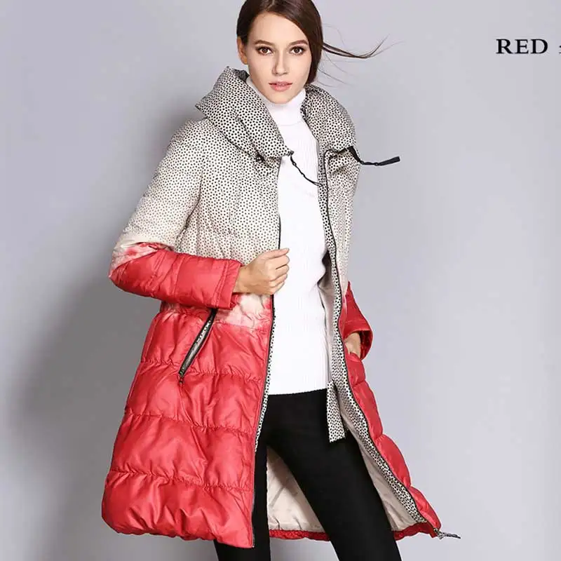 Chaqueta mujer тонкий модный принт контрастная юбка Зимний пуховик для женщин 2018