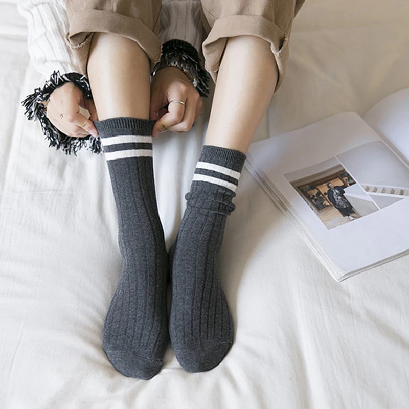 Japanese Harajuku Socks Fall Winter Women Unisex Sock Classic Stripes Cotton Ankle Warm Casual Ladies Gift Accessories | Женская одежда