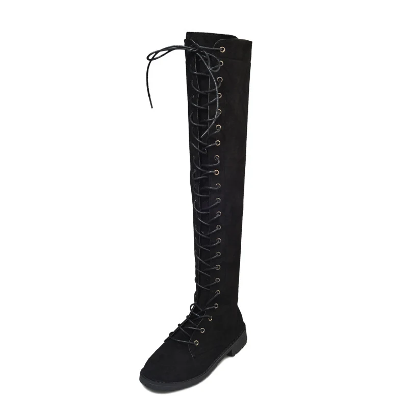 Женские ботфорты выше колена на шнуровке Chaussures Femme Zapatos De Mujer Осень зима