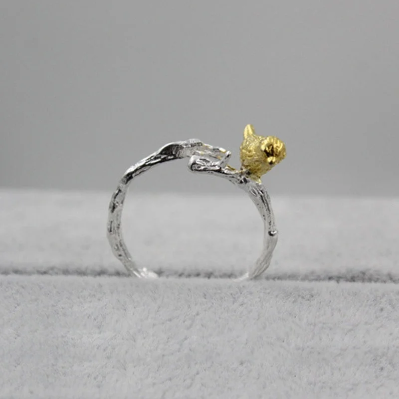 

Delicate Women's Fashion Jewelry Cute Bird Branch Silver Plated Ring New Design Lovely Girls Rings Accessories Hot Sale Gift