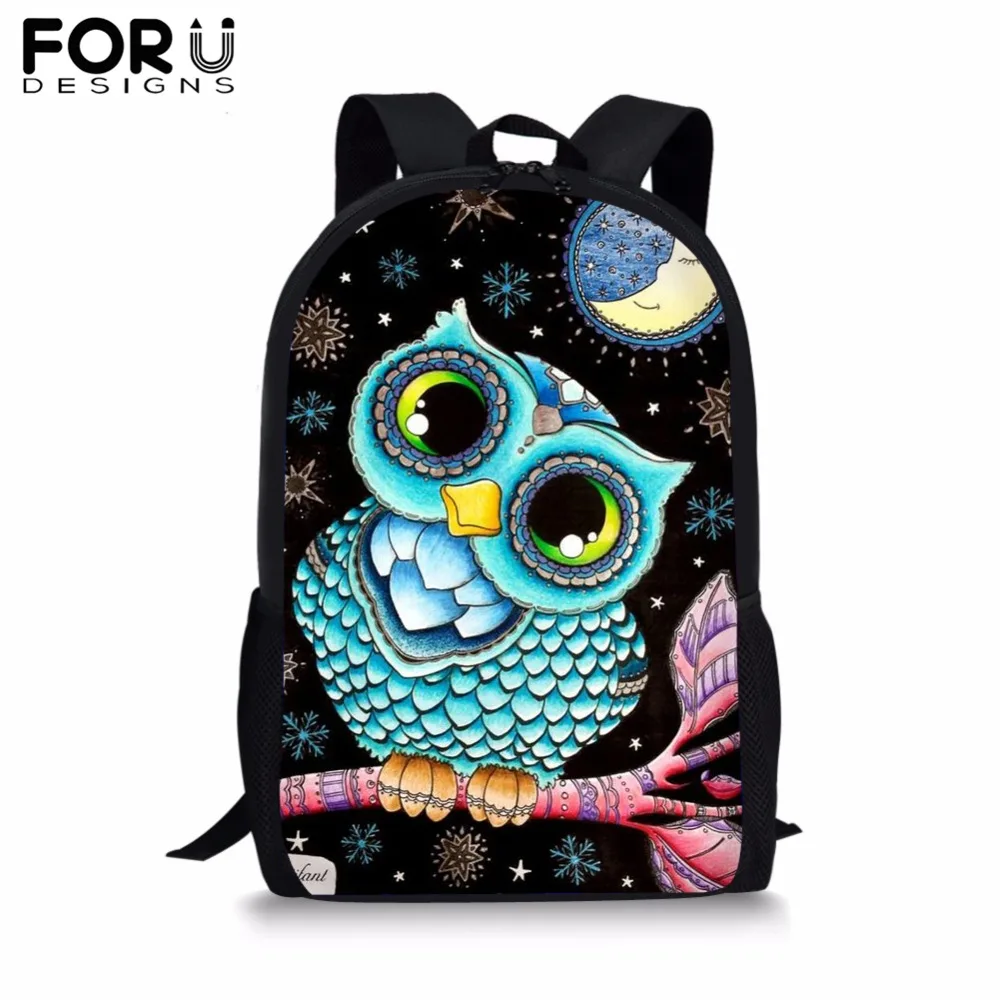 FORUDESIGNS/школьная сумка с милым рисунком совы для девочек, Студенческая черная сумка для книг, Детский рюкзак на заказ для вашего питомца, ранец