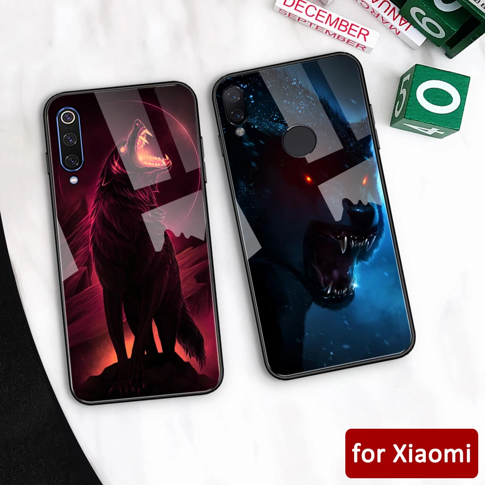 Чехол для Xiaomi Note 7 стеклянная задняя крышка чехол с изображением животного волка