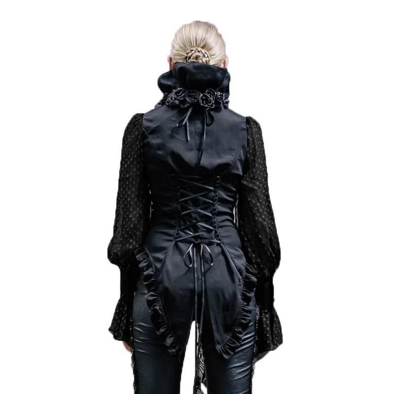 Женские рубашки в стиле стимпанк шифоновая блузка с длинным рукавом черная белая