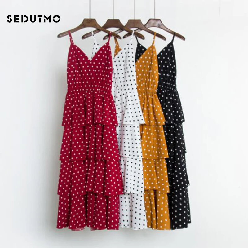 Летнее платье-миди в горошек SEDUTMO Женская туника шифоновые платья на тонких