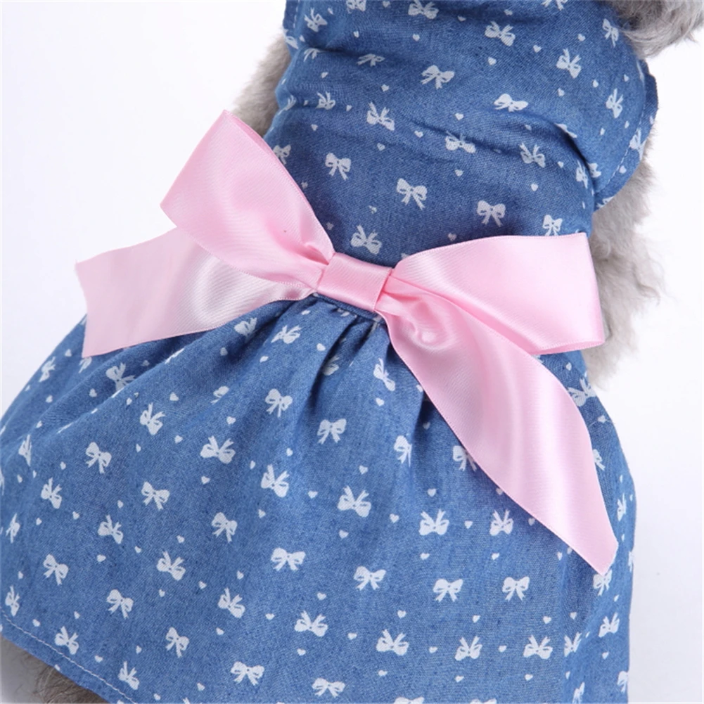 

2017 New 4 Sizes Polyester Jeans Pet Princess Dress for Summer and Spring Cute Pet Dog Clothes with Fashionable Bowknot 1 PCS