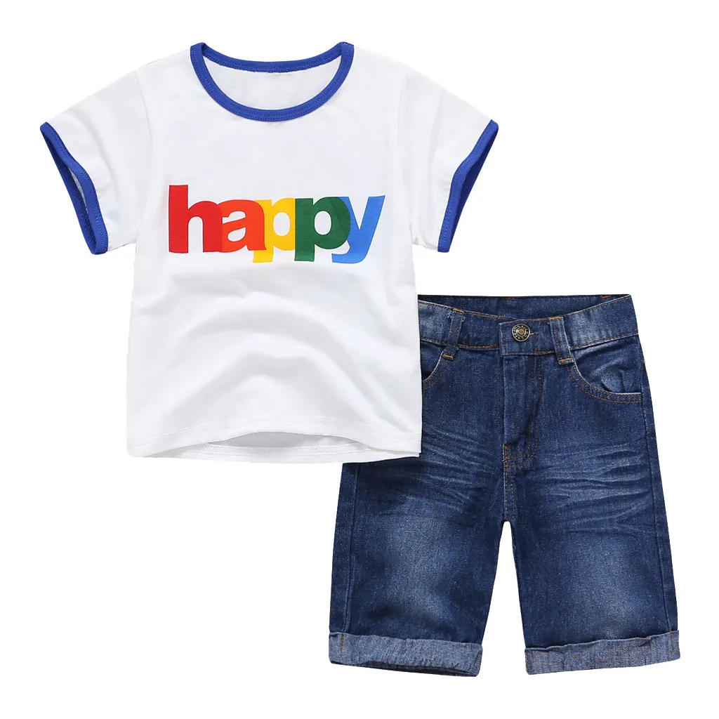 SAGACE/Летняя хлопковая одежда унисекс с буквенным принтом для маленьких мальчиков