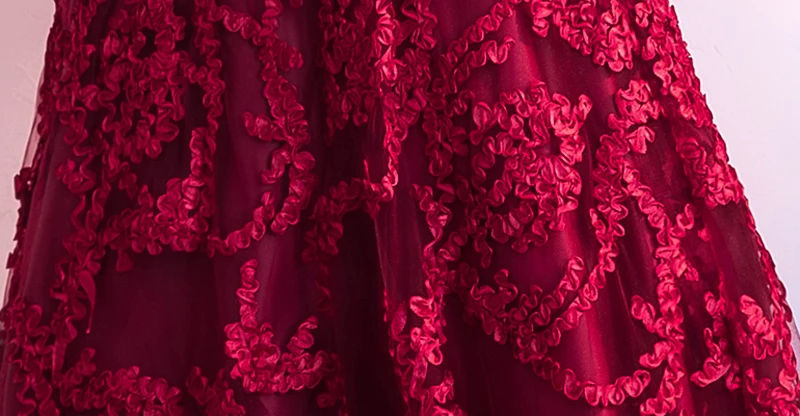 

Beautiful Boat-neck Half Sleeves Wine red Lace Evening Dresses Sexy Zipper Illusion Embroidery Prom Dresses robe de soiree
