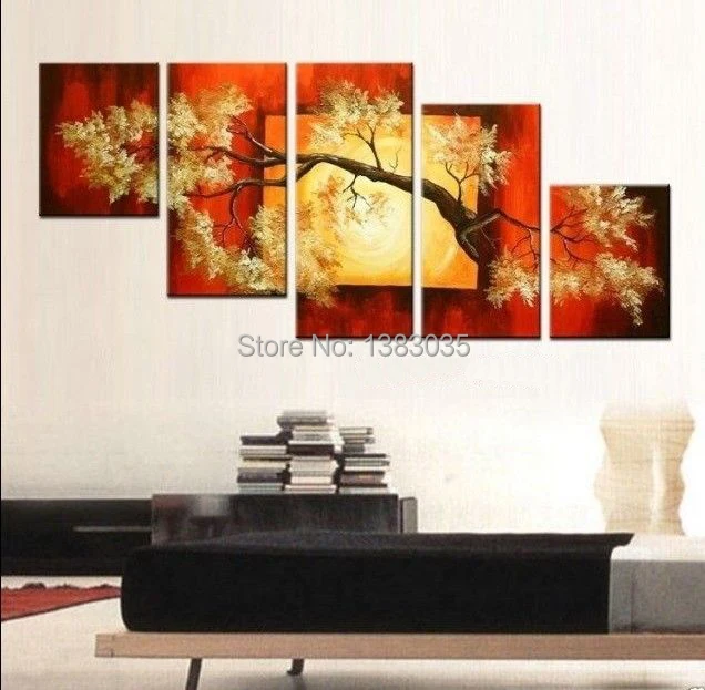 Ручная Роспись 5 Шт. Стены Искусства Ветви Деревьев Современная Живопись Маслом