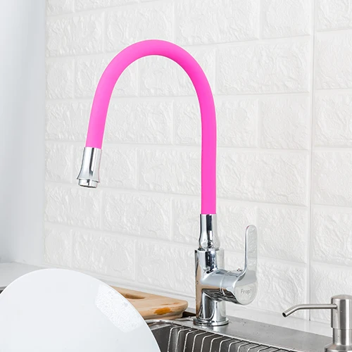 FRAP кухонный кран 6 Цветов Силикагель hosepipe кухонный кран для раковины Смеситель для воды гибкий кран для холодной и горячей воды для кухни - Цвет: Розовый