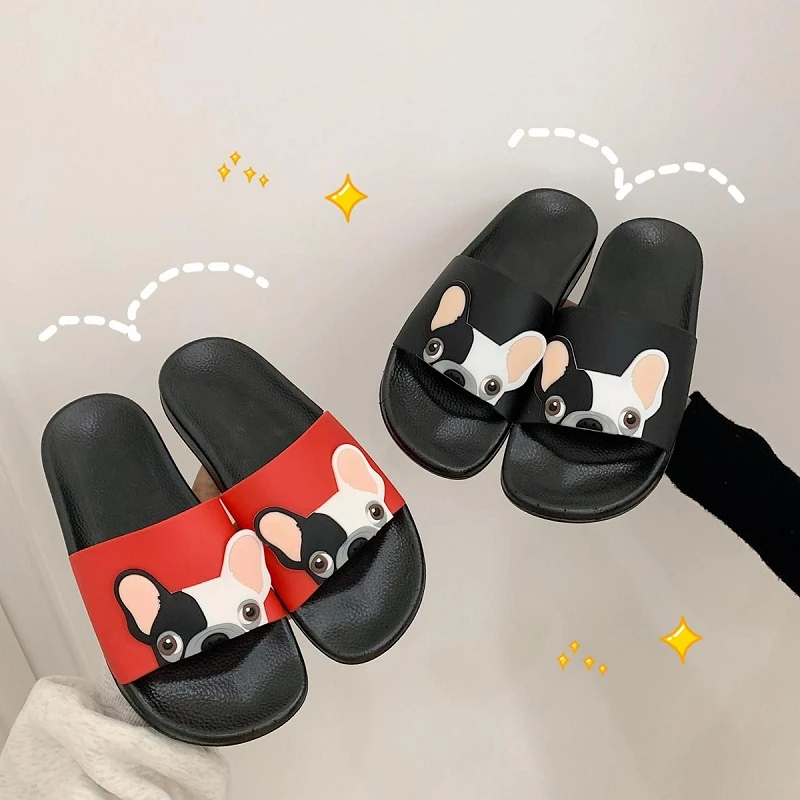 Для женщин с милой собачкой, шлепанцы без задника с открытыми пальцами на улице; нескользящая домашняя обувь; домашние тапочки; сандалии слипоны Пляжные шлепанцы zapatillas mujer