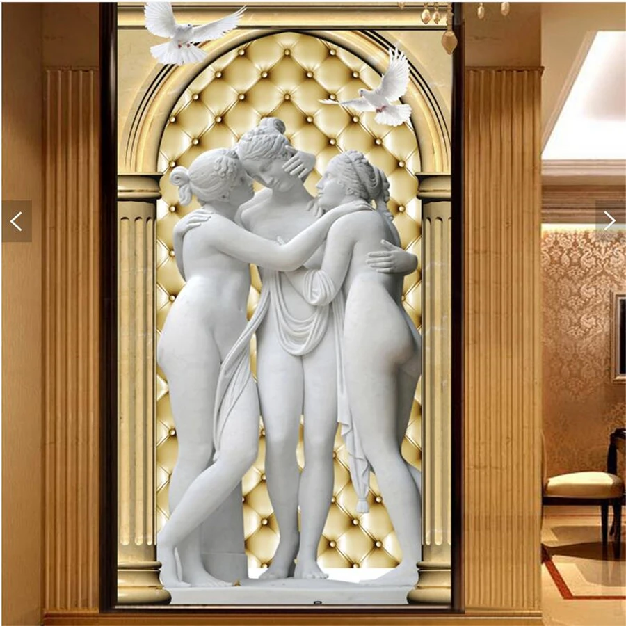 beibehang Custom photo mural 3d wallpaper stereo European Roman column soft package girl sculpture mystery background wall paper |