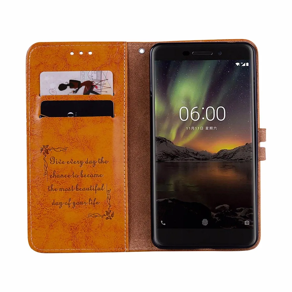 Масло воск кожи кожаный чехол для nokia 6 2018 Флип Бумажник Защитная крышка