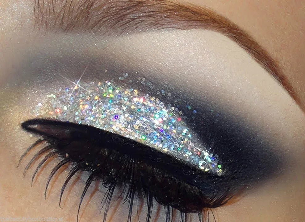 Glitter Eyes - Holographic Silver Eye shadow Kit Pot Fixing Gel Brush |