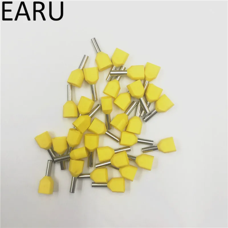 100PCS E Tube TE1010 Type Double Pipe Insulated Twin Cord Cold-press Terminal Block Connector Needle End Multicolor 2X1.0 mm2 - купить по