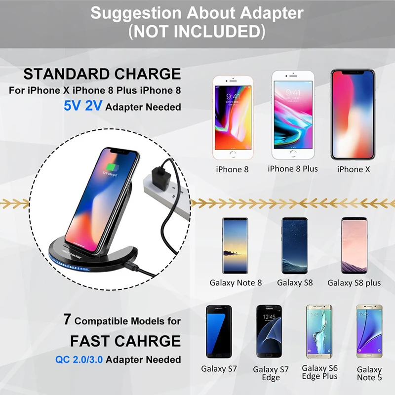 Быстрое беспроводное зарядное устройство QI подставка для iPhone XR XS Max 8 Plus быстрая