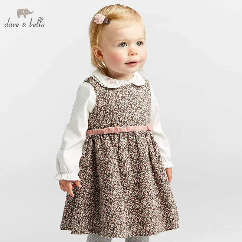 Dave bella autumn infant toddler baby girl's sleeveless dresses kids birthday party dress children floral clothing 1 pc DBZ8069 | Детская