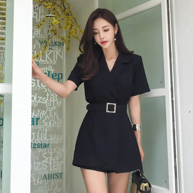 2019 летние элегантные черные комбинезоны женский комбинезон модный v образный