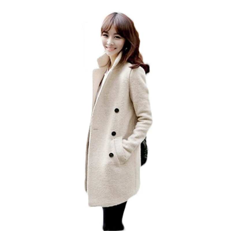 Новинка 2017 года корейский Для женщин пальто зимнее шерстяное теплое двубортное