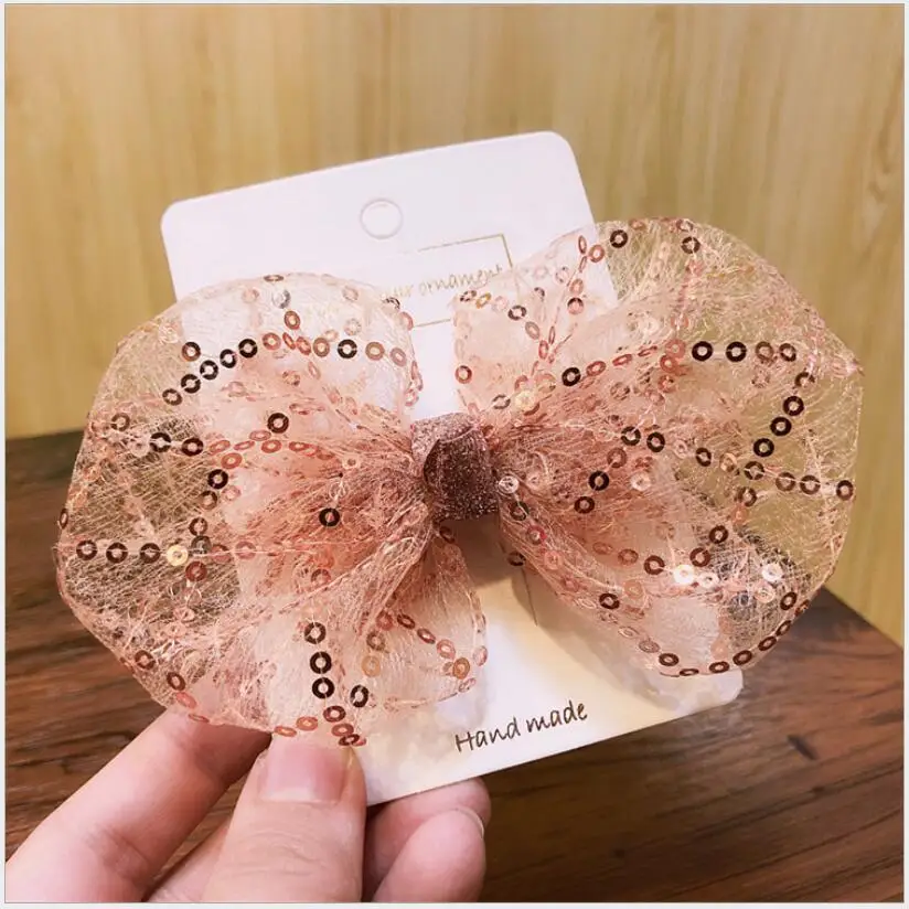 3 (light gold) 1 шт., сетчатые заколки для девочек 9 см с бантом и блестками, заколки для девочек, вечерние заколки для принцесс, заколки для волос, аксессуары для девочек - Цвет: 3 (light gold)