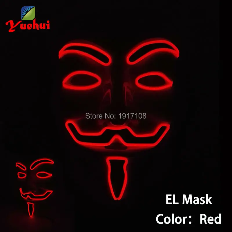 

Hot Sale Wholesale 50 pcs 10 colors Select Glowing Vendetta EL mask for halloween and christmas Party Mask By 3V Sound Activated