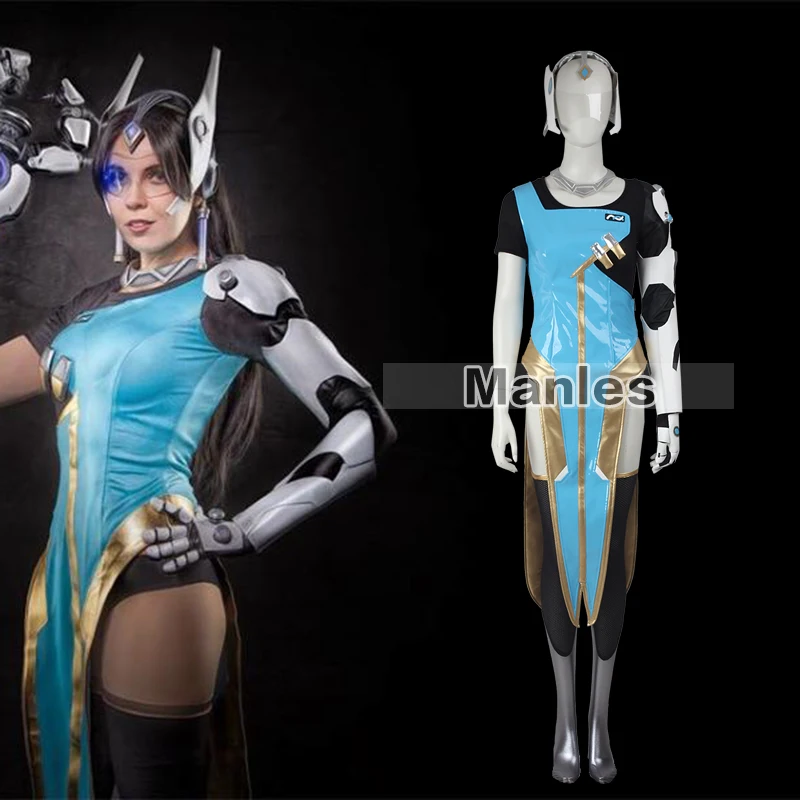 Symmetra Косплэй костюм игры герой Костюмы женский синий костюм Косплэй Symmetra костюм полный набор Хэллоуин Необычные платья Взрослый Для женщин