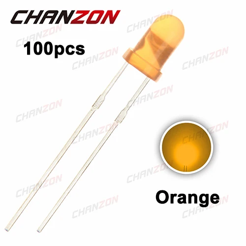 100pcs Orange 3 мм рассеянный светодиодный светильник, белый, красный, зеленый, синий, желтый, оранжевый, 20 мА, 3 В, 3 мм, набор для самостоятельной сборки - Цвет: 100pcs Orange