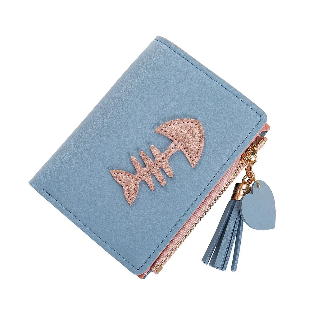 Женский кошелек на молнии для девушек простой рыбья кость кисточка бахрома