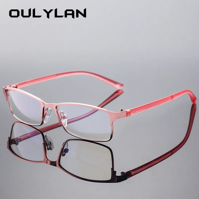 Oulylan, винтажные очки для чтения, для женщин и мужчин, прозрачный синий светильник, блокирующий женский металлический полуоправа, очки для дальнозоркости+ 1,0 4,0