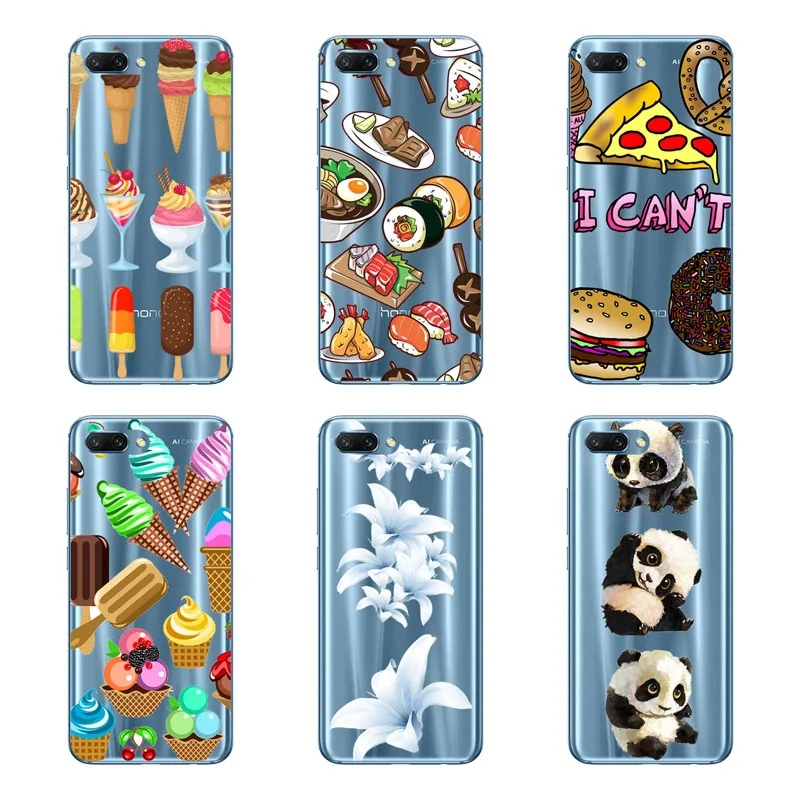 huawei honor 10 Case Silicon Black Painting flower Soft TPU Back Cover for Protect Phone cases shell |