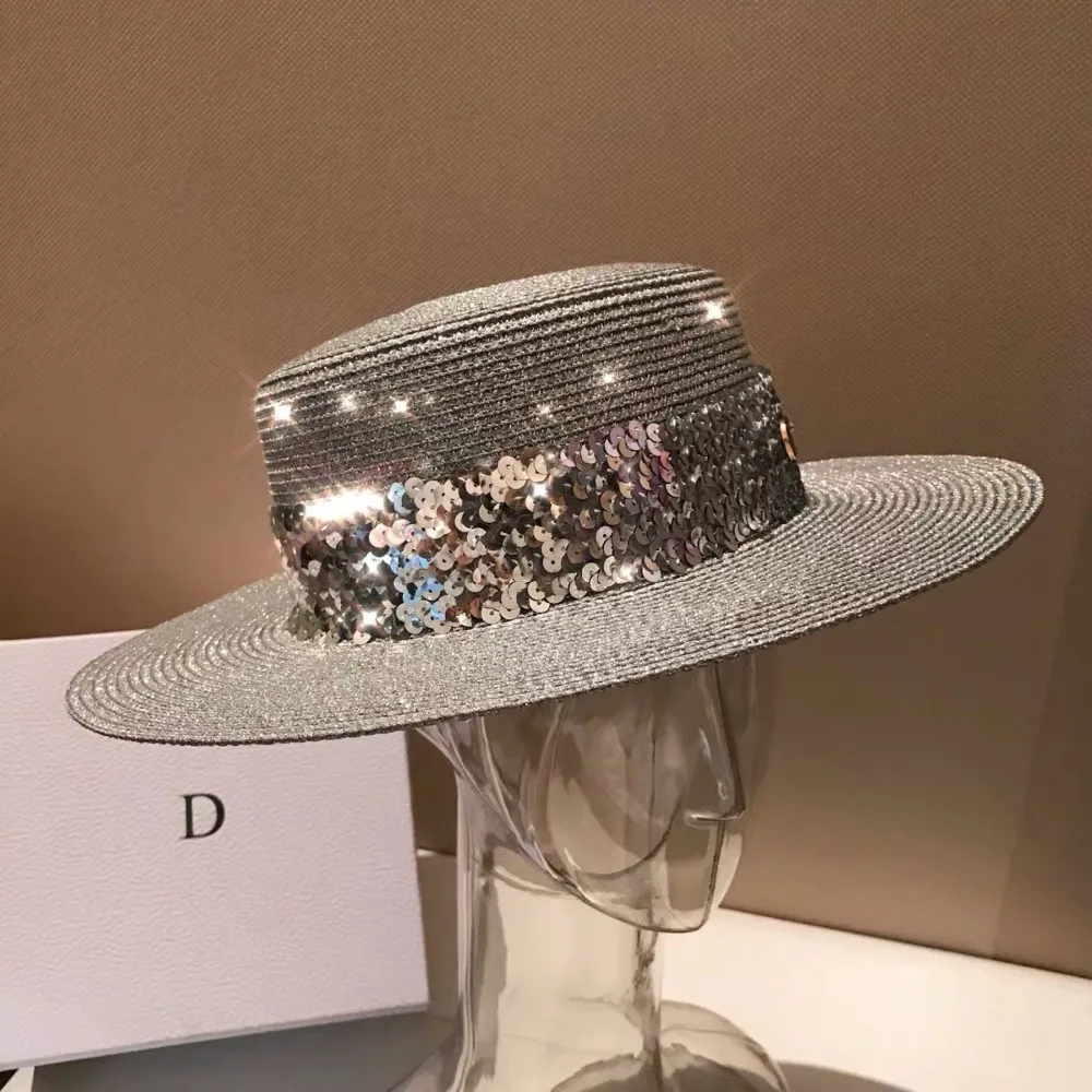 Мужская и Женская Вязаная Шляпа Fedora Пляжная вязаная шляпа из золотой серебряной