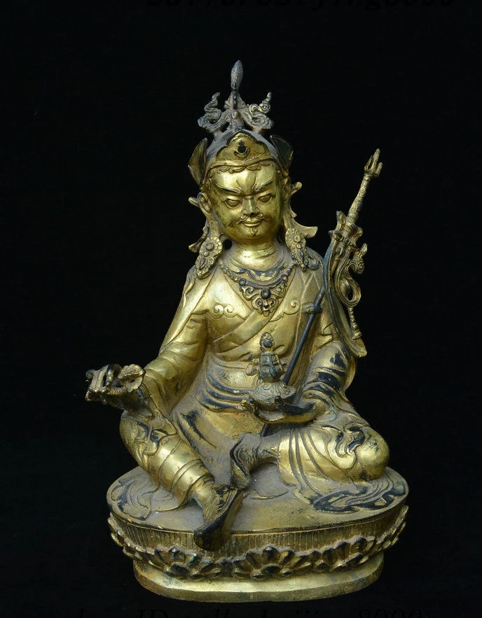 13 &quotТибетский буддизм Бронзовая позолота гуру Padmasambhava Rinpoche статуя Будды|Статуи и