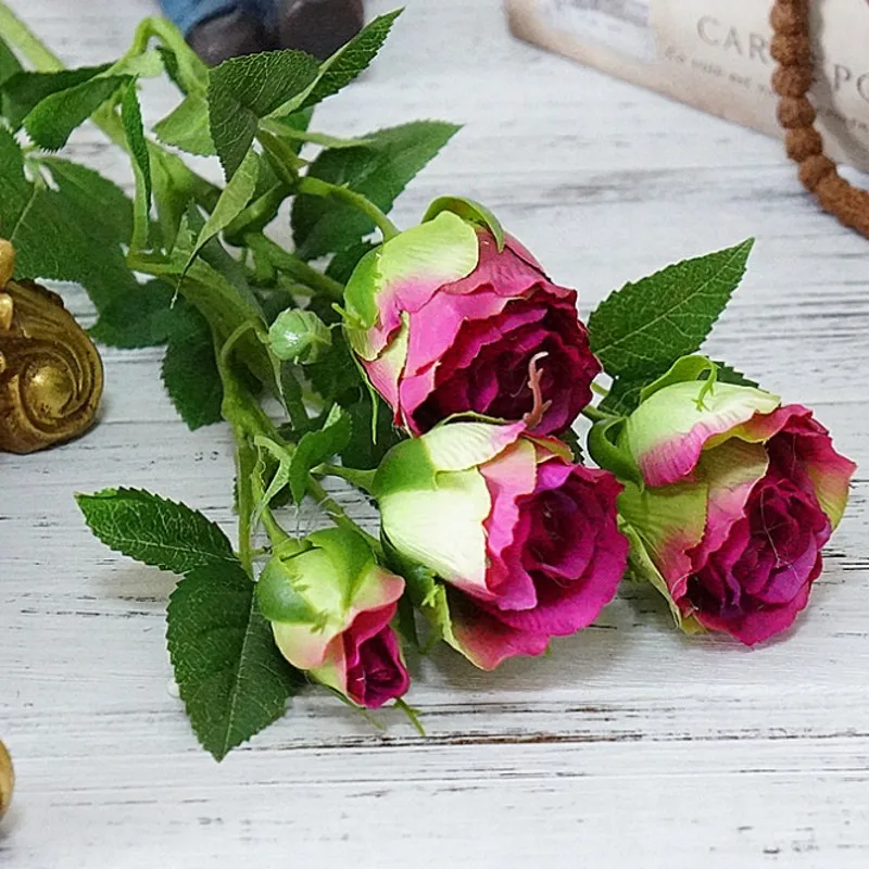 C 4Heads Artificial rose branch silk+plastic flores Simulation rose flowers for home hotel wedding decoration rose - Цвет: C